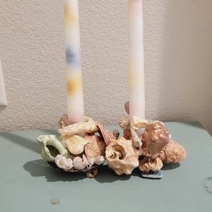 Handmade Seashell Taper Holder in colors found in nature.